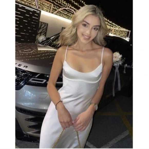 ZARA WHITE SATIN EFFECT CUT OUT BACK MIDI MAXI SLIP DRESS - Picture 10 of 17